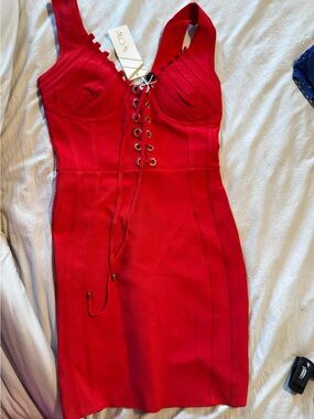 Wow couture bandage Red Lace Dress